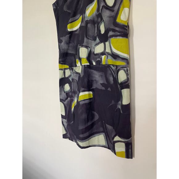 LELA ROSE 100% cotton watercolor abstract artsy green gray sheath dress - Picture 3 of 11